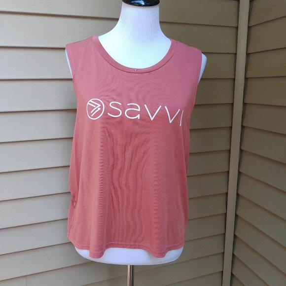 SAVVI Red Fitness Relaxed Fit Tank Top Logo Print Racerback Yoga Gym Crop - Picture 2 of 10
